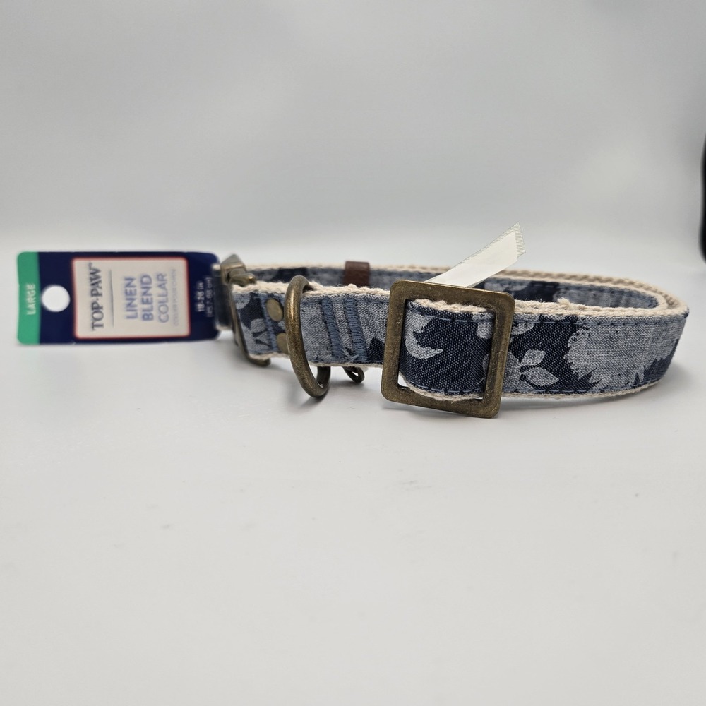 Top Paw Dog Collar Size Large Linen Blend Denim Comfort‎ Adjustable Collar